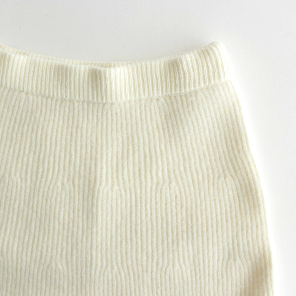 MILLED FRENCH MERINO RIB KNIT FLARE SKIRT #IVORY WHITE [A23AS06MR