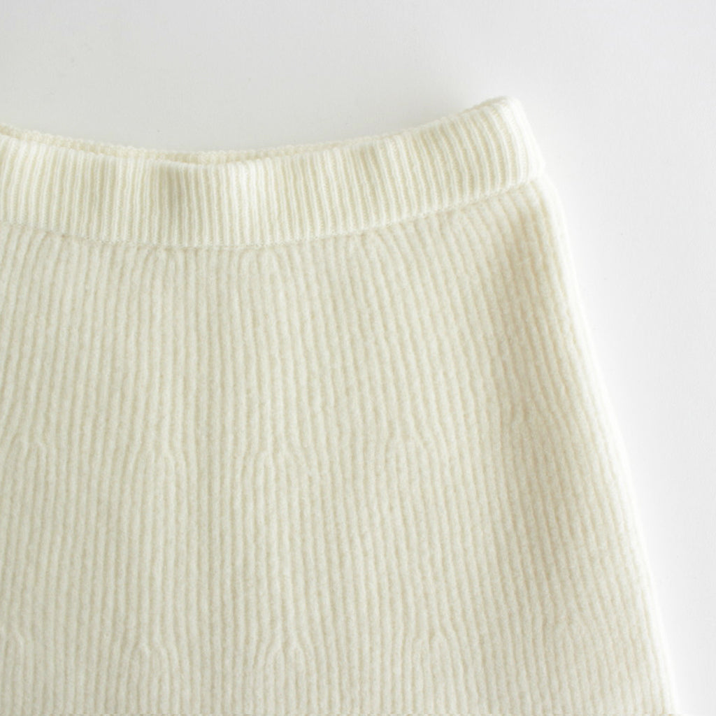 MILLED FRENCH MERINO RIB KNIT FLARE SKIRT #IVORY WHITE [A23AS06MR]