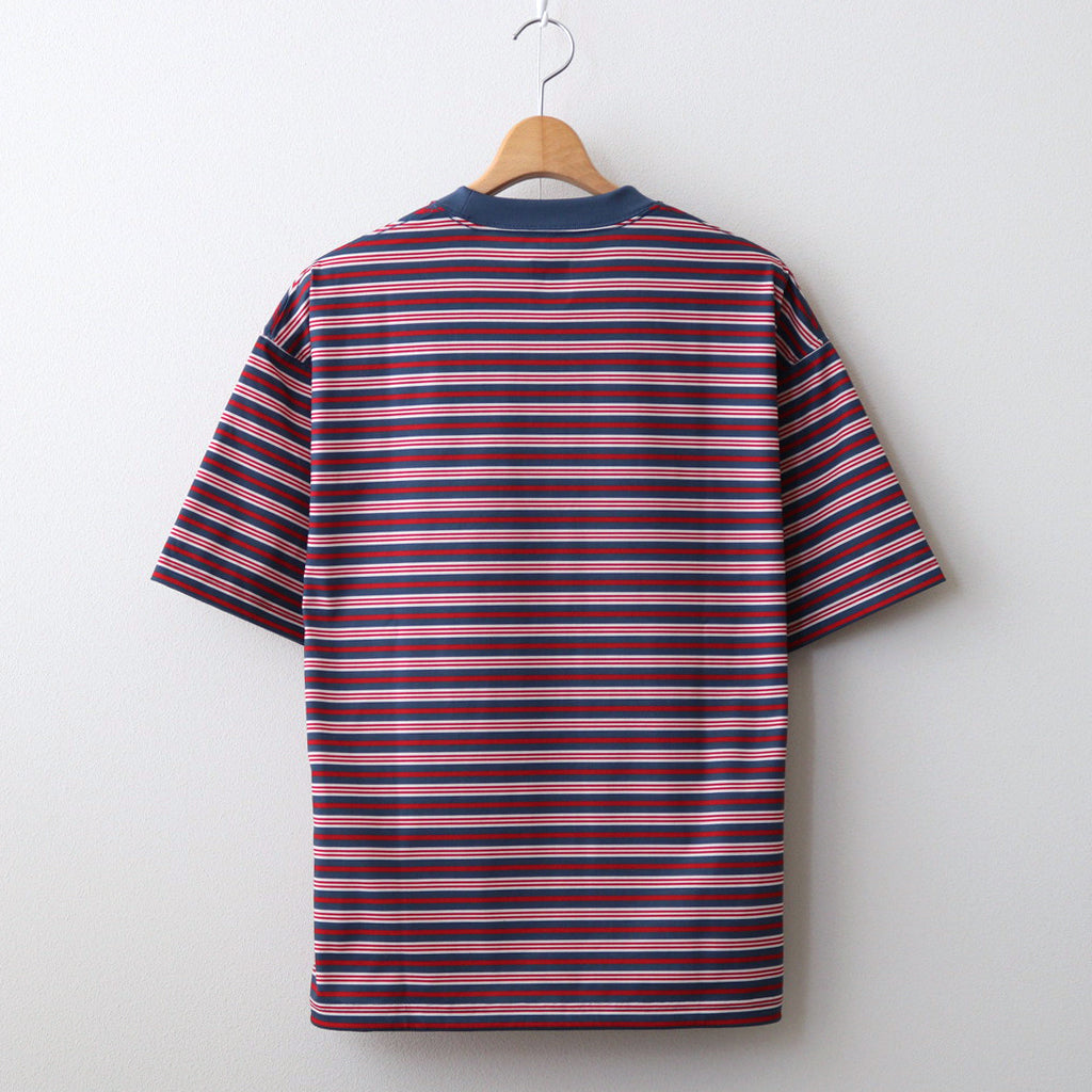 W's TECH DRAWSTRING MULTI BORDER S/S TEE #LT.NAVY / BORDEAUX [BE-35024L]