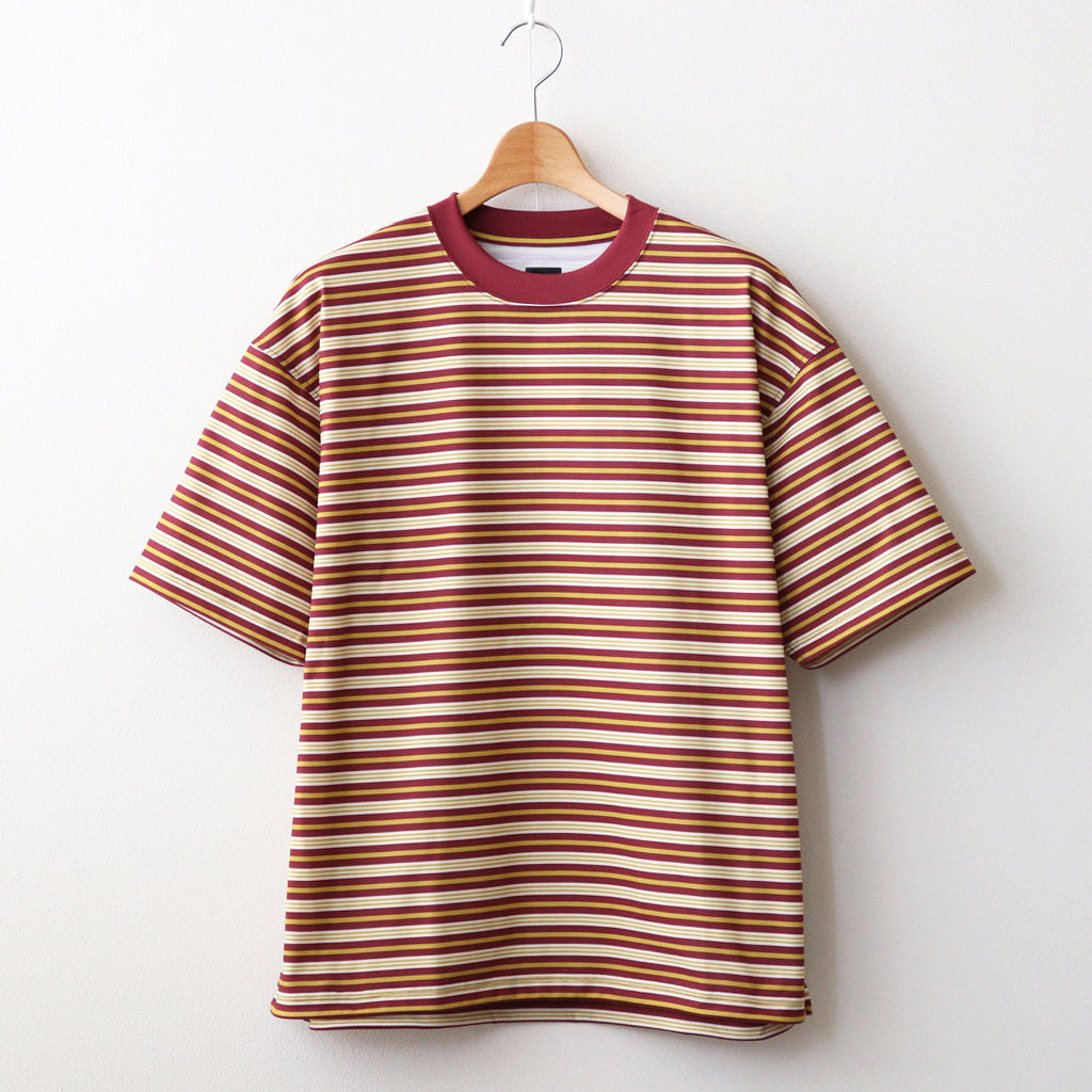 W's TECH DRAWSTRING MULTI BORDER S/S TEE #BURGUNDY / MUSTARD [BE-35024L]