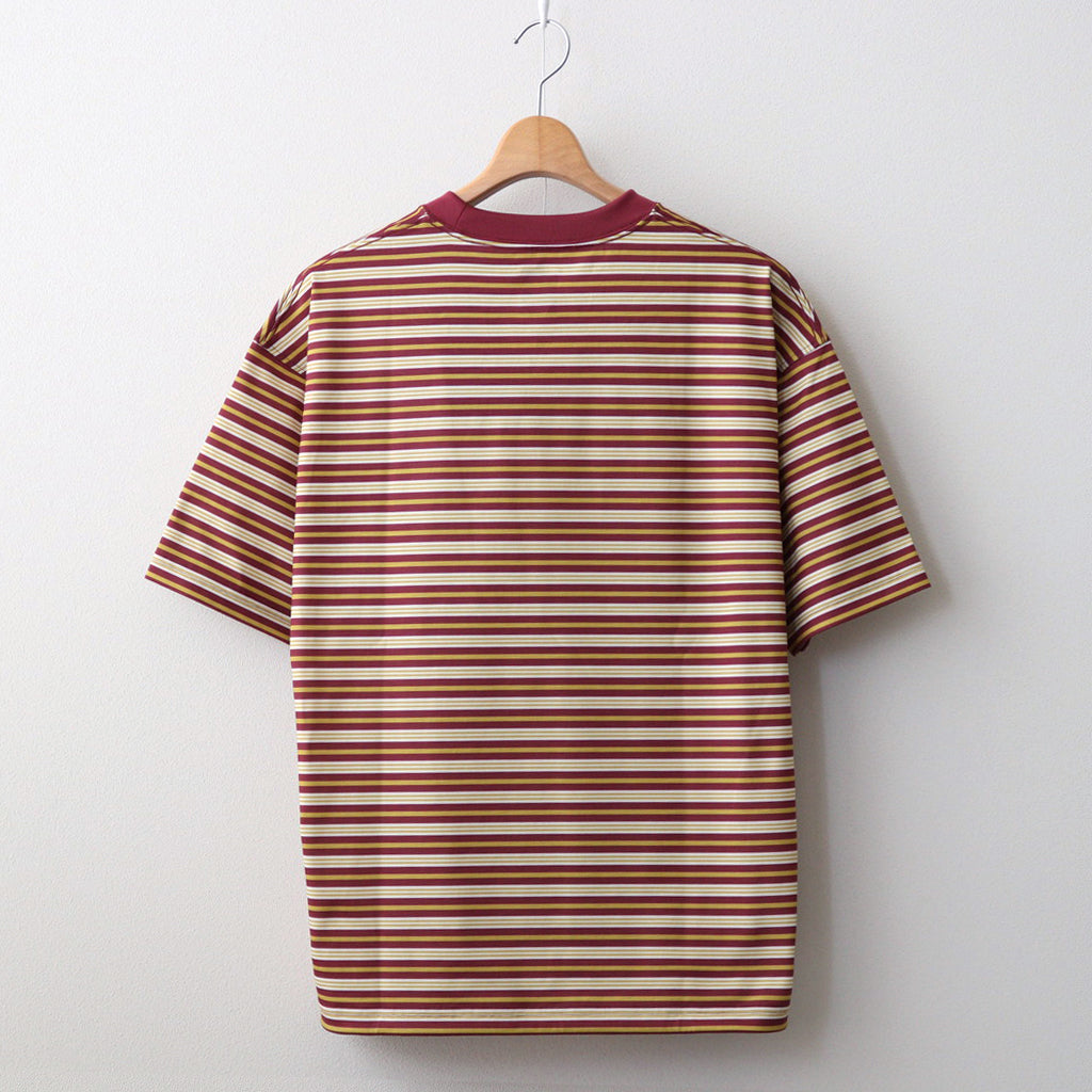 W's TECH DRAWSTRING MULTI BORDER S/S TEE #BURGUNDY / MUSTARD [BE-35024L]