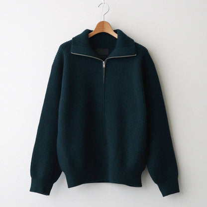 3/4 FRONT ZIP HIGHNECK RIB SWEATER #GREEN [YK24FW0829S]