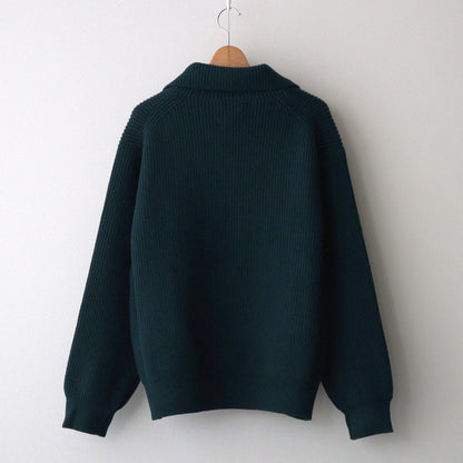 3/4 FRONT ZIP HIGHNECK RIB SWEATER #GREEN [YK24FW0829S]