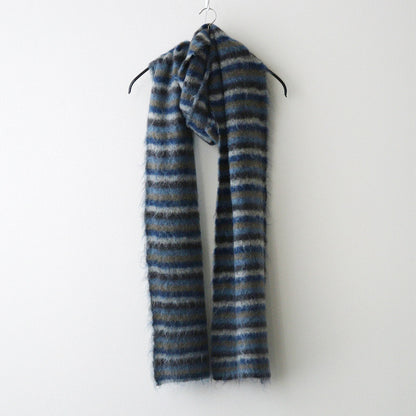 MOHAIR BORDER LONG STOLE #BLUE×CHARCOAL [YK24FW0825A]