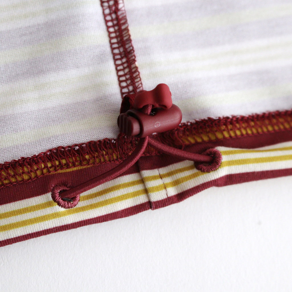 W's TECH DRAWSTRING MULTI BORDER S/S TEE #BURGUNDY / MUSTARD [BE-35024L]