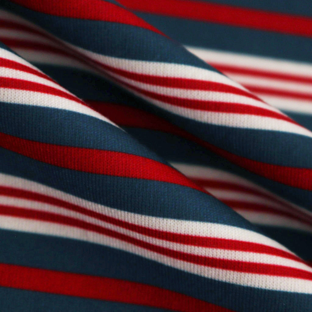 W's TECH DRAWSTRING MULTI BORDER S/S TEE #LT.NAVY / BORDEAUX [BE-35024L]