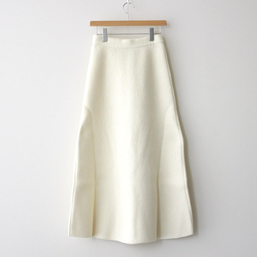 MILLED FRENCH MERINO RIB KNIT FLARE SKIRT #IVORY WHITE [A23AS06MR]