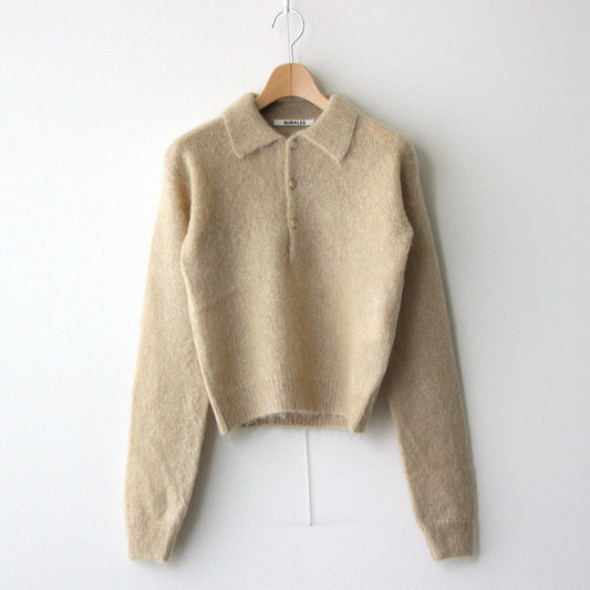 BRUSHED SUPER KID MOHAIR KNIT SHORT POLO #BEIGE [A23AP06KM]