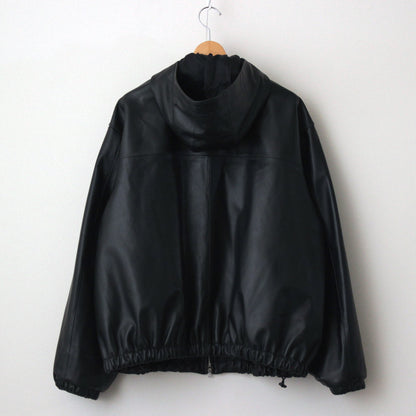 LEATHER HOODED SHORT JACKET #BLACK [ST.1063]