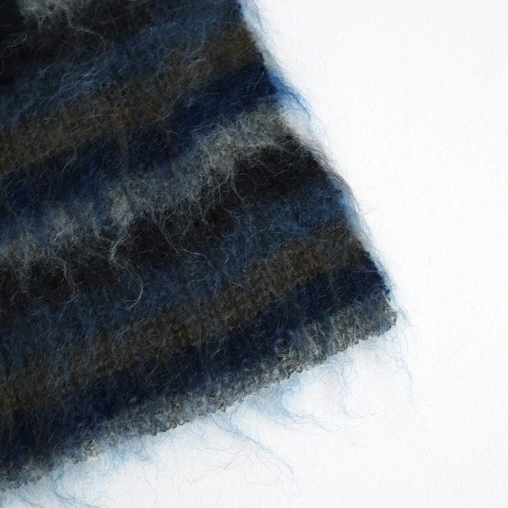 MOHAIR BORDER LONG STOLE #BLUE×CHARCOAL [YK24FW0825A]