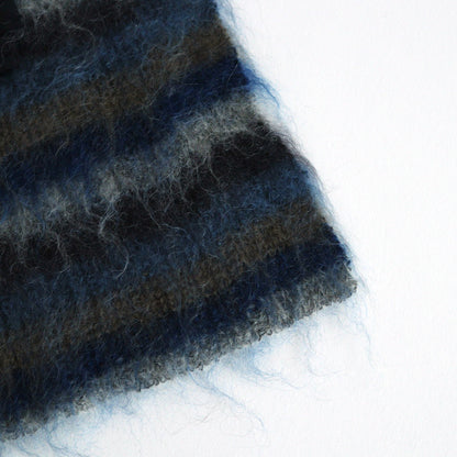 MOHAIR BORDER LONG STOLE #BLUE×CHARCOAL [YK24FW0825A]