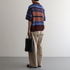 BORDER MESH KNIT SKIPPER POLO SHIRT #BROWN×BLUE [YK24SS0723S]