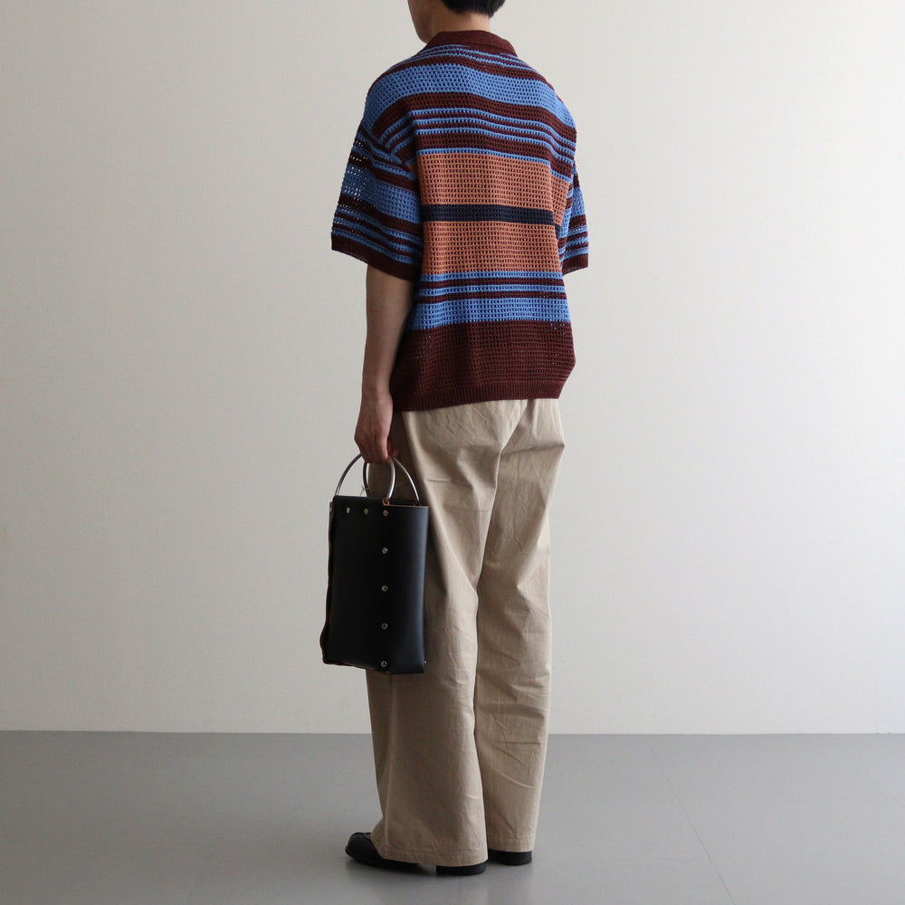 BORDER MESH KNIT SKIPPER POLO SHIRT #BROWN×BLUE [YK24SS0723S]