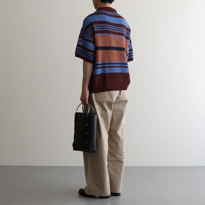 BORDER MESH KNIT SKIPPER POLO SHIRT #BROWN×BLUE [YK24SS0723S]