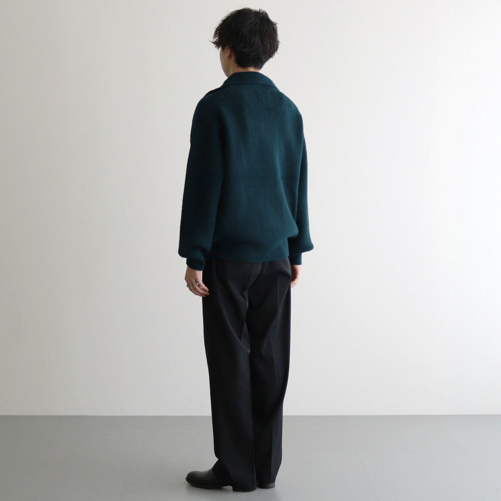 3/4 FRONT ZIP HIGHNECK RIB SWEATER #GREEN [YK24FW0829S]