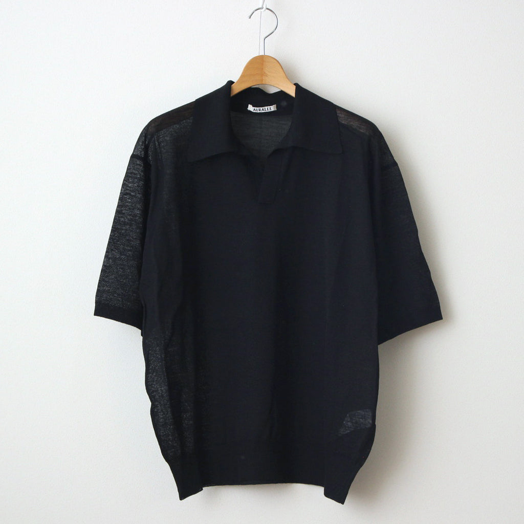 HARD TWIST HIGH GAUGE WOOL SILK KNIT SKIPPER POLO #BLACK [A24SP02WS]