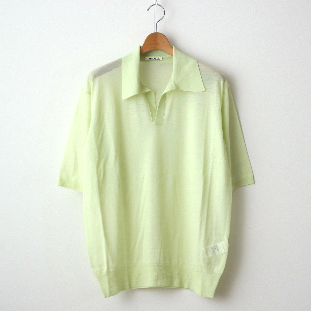 HARD TWIST HIGH GAUGE WOOL SILK KNIT SKIPPER POLO #LIME YELLOW [A24SP02WS]
