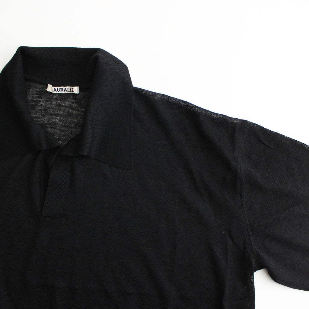 HARD TWIST HIGH GAUGE WOOL SILK KNIT SKIPPER POLO #BLACK