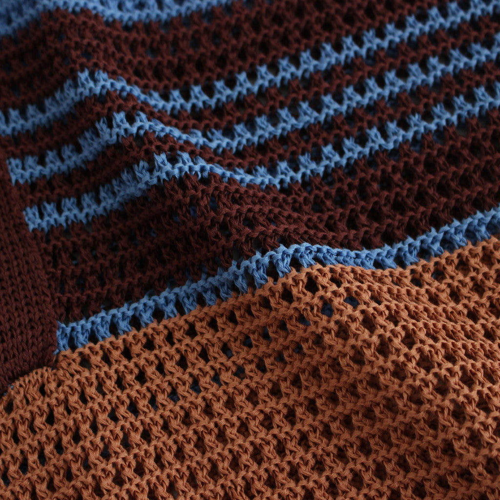 BORDER MESH KNIT SKIPPER POLO SHIRT #BROWN×BLUE [YK24SS0723S]