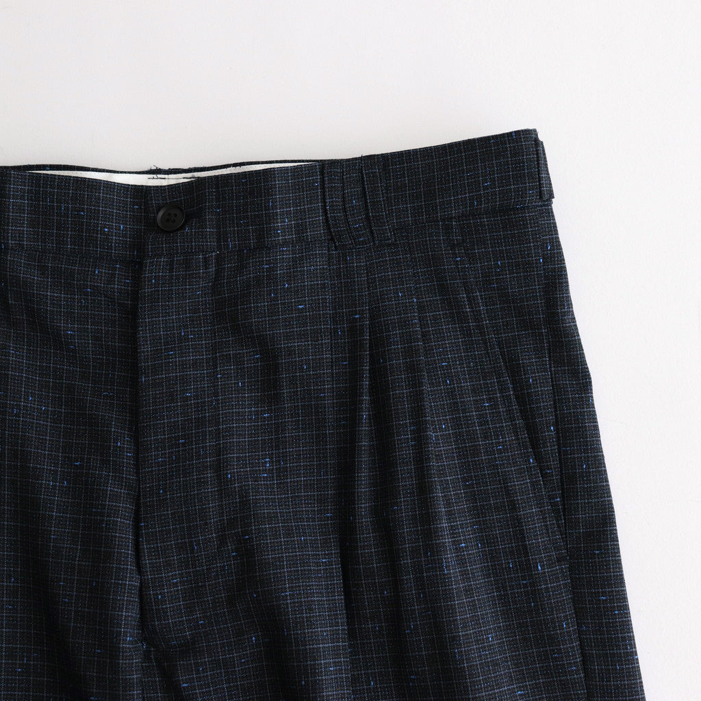 PLAID 3PLEATED WIDE-LEG TROUSERS #NAVY [YK24FW0863P]