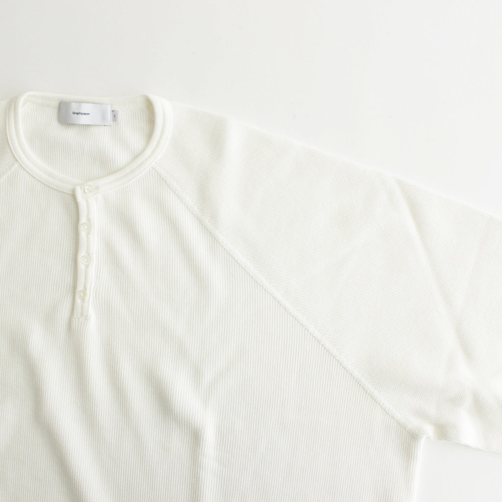 Waffle L/S Henley Neck Tee #WHITE [GU241-70136B]