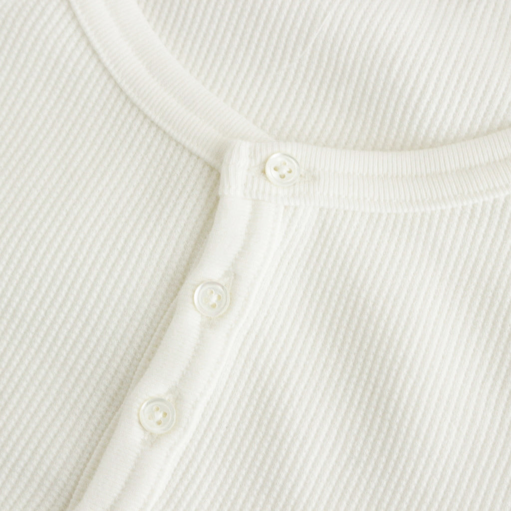 Waffle L/S Henley Neck Tee #WHITE [GU241-70136B]
