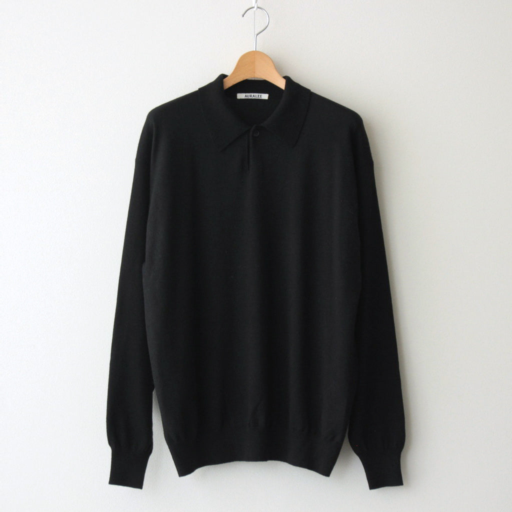 CASHMERE SILK WOOL KNIT POLO #BLACK [A24AP02SK]