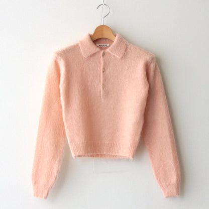 BRUSHED SUPER KID MOHAIR KNIT SHORT POLO #PINK BEIGE [A24AP04KM]