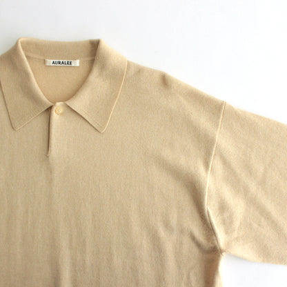 CASHMERE SILK WOOL KNIT POLO #LIGHT KHAKI [A24AP02SK]