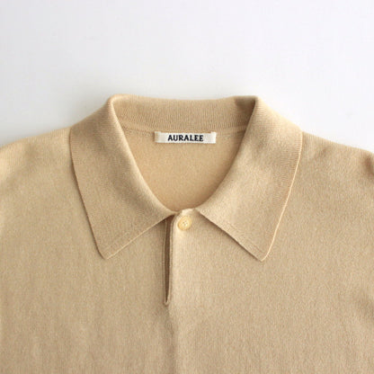 CASHMERE SILK WOOL KNIT POLO #LIGHT KHAKI [A24AP02SK]