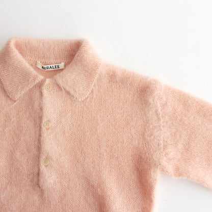 BRUSHED SUPER KID MOHAIR KNIT SHORT POLO #PINK BEIGE [A24AP04KM]