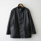 REVERSIBLE WOOL TWISTED TWILL / SHEEP LEATHER HALF COAT #BROWN CHAMBRAY × BLACK [A26AC01AN]