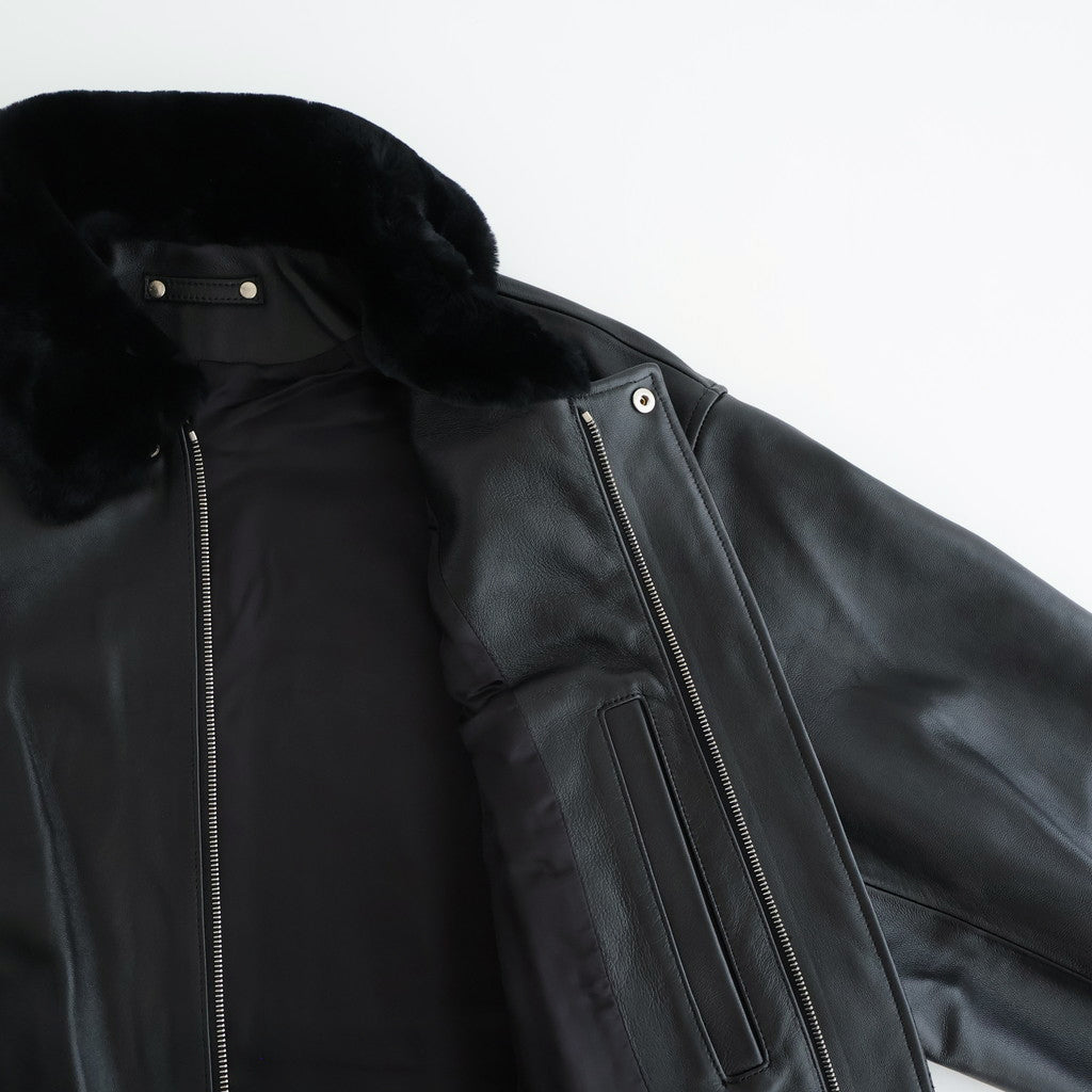 MOUTON COLLAR SHEEP LEATHER ZIP JACKET #BLACK [ST.1216]