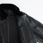 MOUTON COLLAR SHEEP LEATHER ZIP JACKET #BLACK [ST.1216]