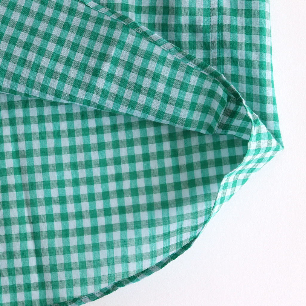 AIRY LIGHT COTTON CHECK P/O SHIRT #GREEN GINGHAM CHECK [A25SS02GC]