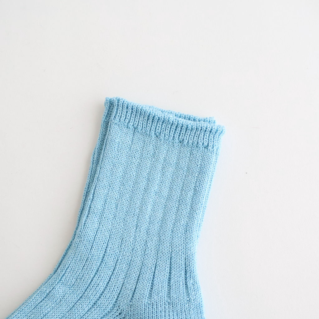 LINEN COTTON RIBBED ANKLE SOCKS #SKY BLUE [R1462-SS26]