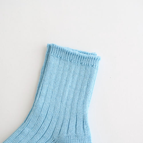 LINEN COTTON RIBBED ANKLE SOCKS #SKY BLUE [R1462-SS26]