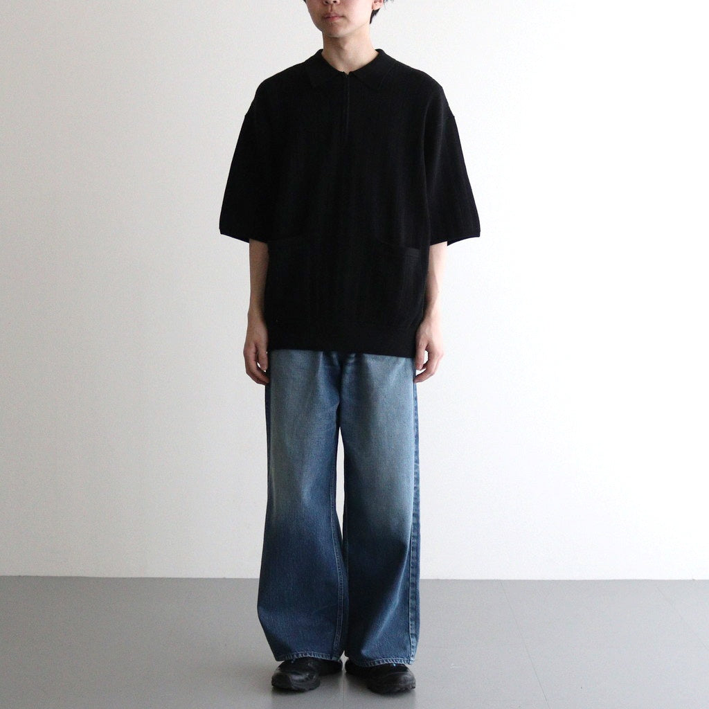 Rib Pattern Half Zip Polo #Black [2501-012]