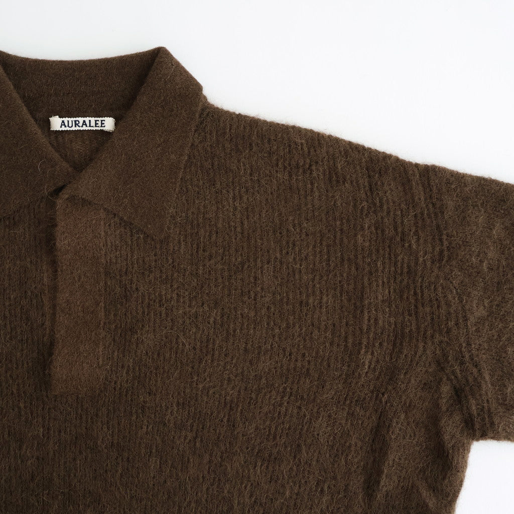 BABY SURI ALPACA SHEER KNIT SKIPPER POLO #DARK BROWN [A25AP02AK]