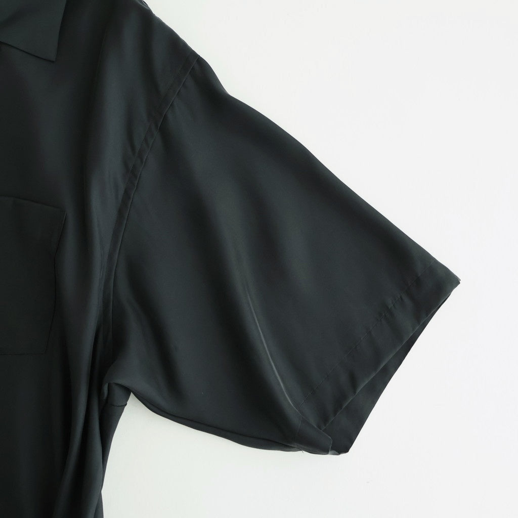 CUPRO TWILL OVERSIZED OPEN COLLAR SS SHIRT #BLACK [ST.1462]