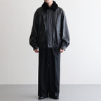 WOOL FLANNEL LONG WIDE TROUSERS #BLACK [ST.1258]