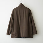 REVERSIBLE WOOL TWISTED TWILL / SHEEP LEATHER HALF COAT #BROWN CHAMBRAY × BLACK [A26AC01AN]