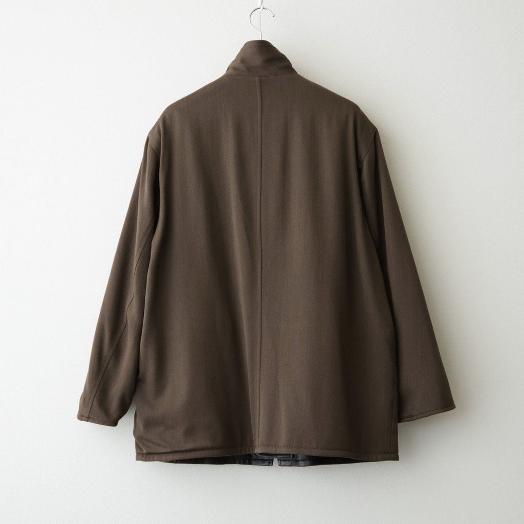 REVERSIBLE WOOL TWISTED TWILL / SHEEP LEATHER HALF COAT #BROWN CHAMBRAY × BLACK [A26AC01AN]