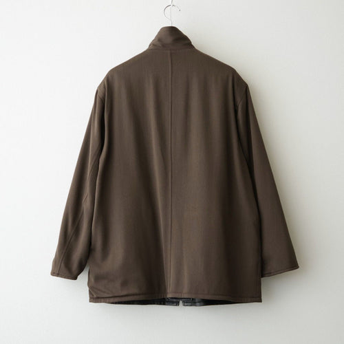 REVERSIBLE WOOL TWISTED TWILL / SHEEP LEATHER HALF COAT #BROWN CHAMBRAY × BLACK [A26AC01AN]