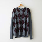Argyle V-Neck Sweater #GREY×BORDEAUX [I26AW-K5]