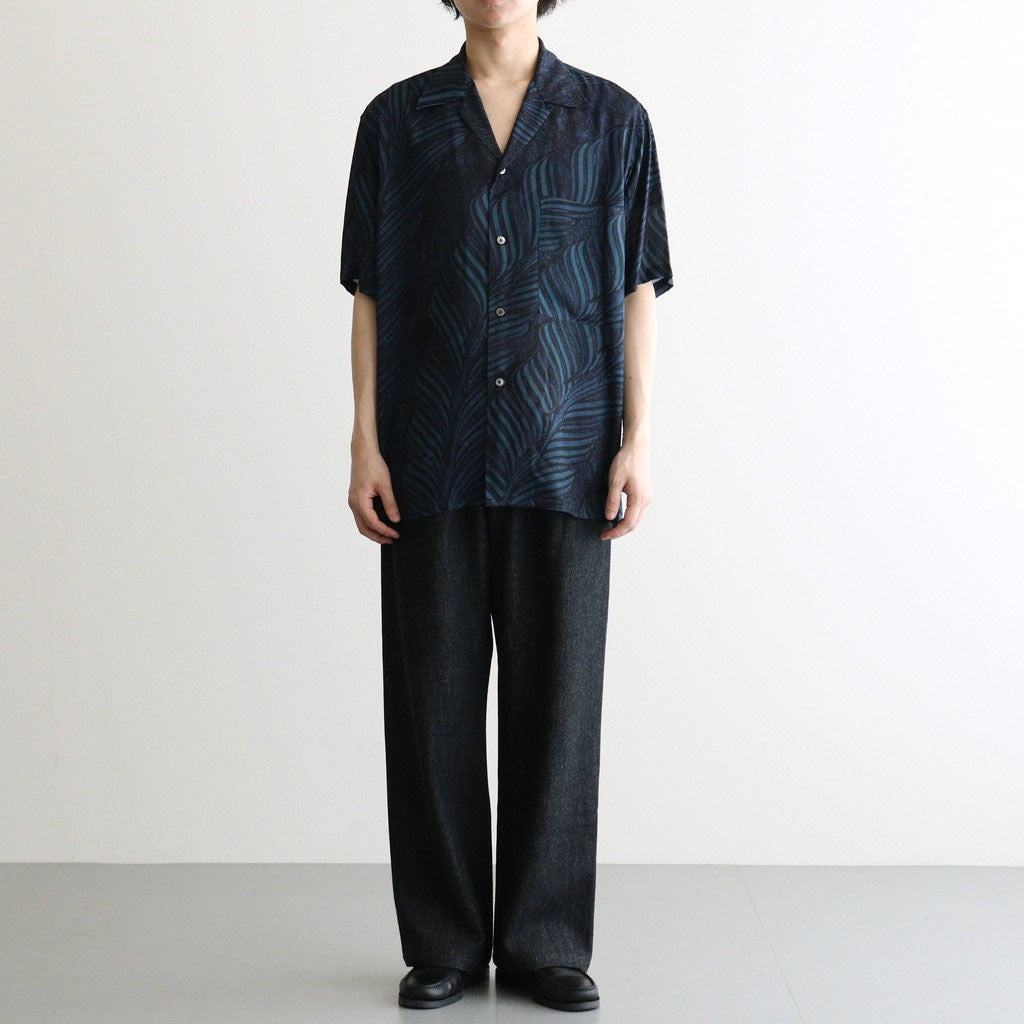 Leaf Pattern Printed Open Collar Shirt #NAVY [YK26SS01202SH]