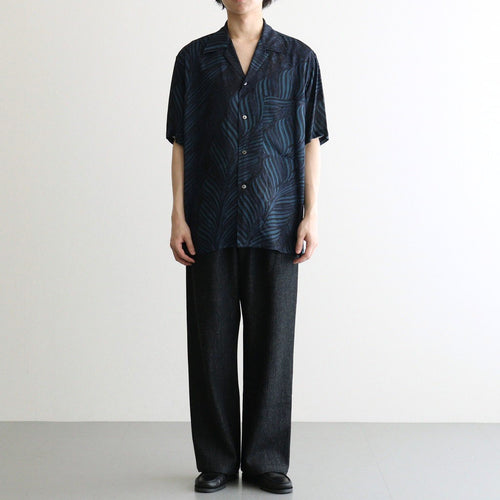 Leaf Pattern Printed Open Collar Shirt #NAVY [YK26SS01202SH]
