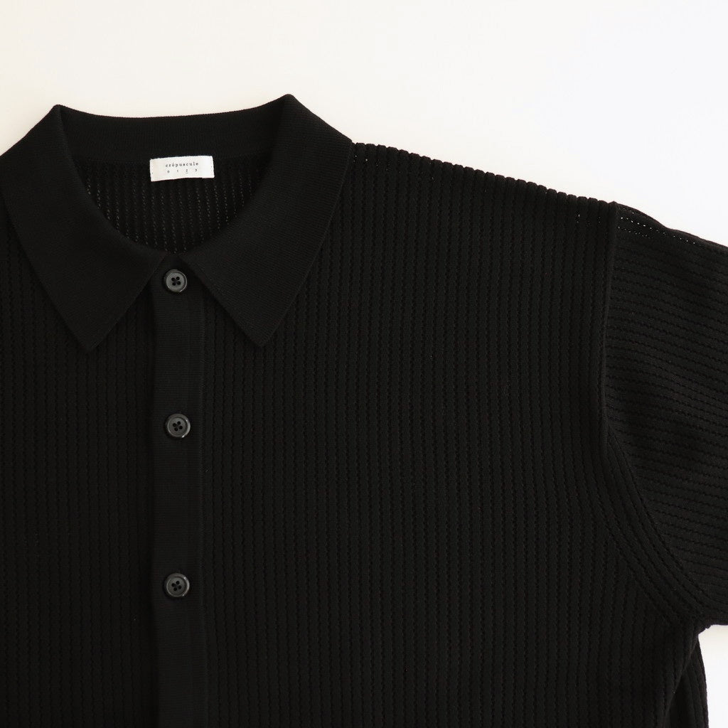 Stripe Mesh Knit Shirt #Black [2501-008]