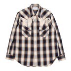 INDIGO COTTON OMBRE PLAID WESTERN BLOUSE #INDIGO&BROWN [23AWSH12]