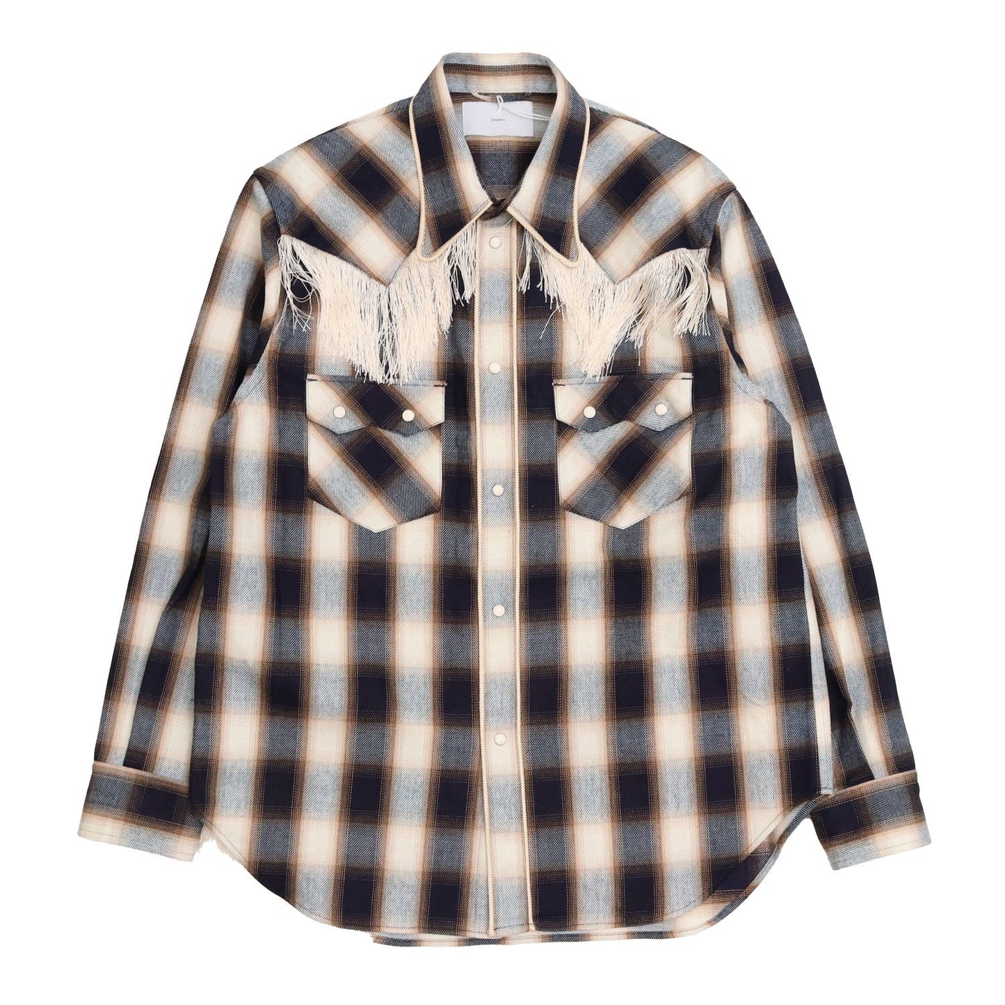 INDIGO COTTON OMBRE PLAID WESTERN BLOUSE #INDIGO&amp;BROWN [23AWSH12]